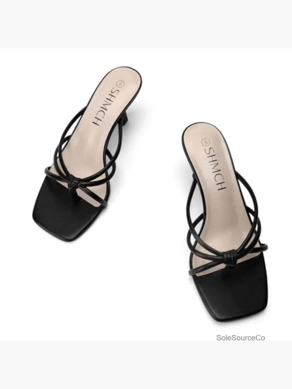 Square Toe Strappy Thong Kitten Heel Sandals
